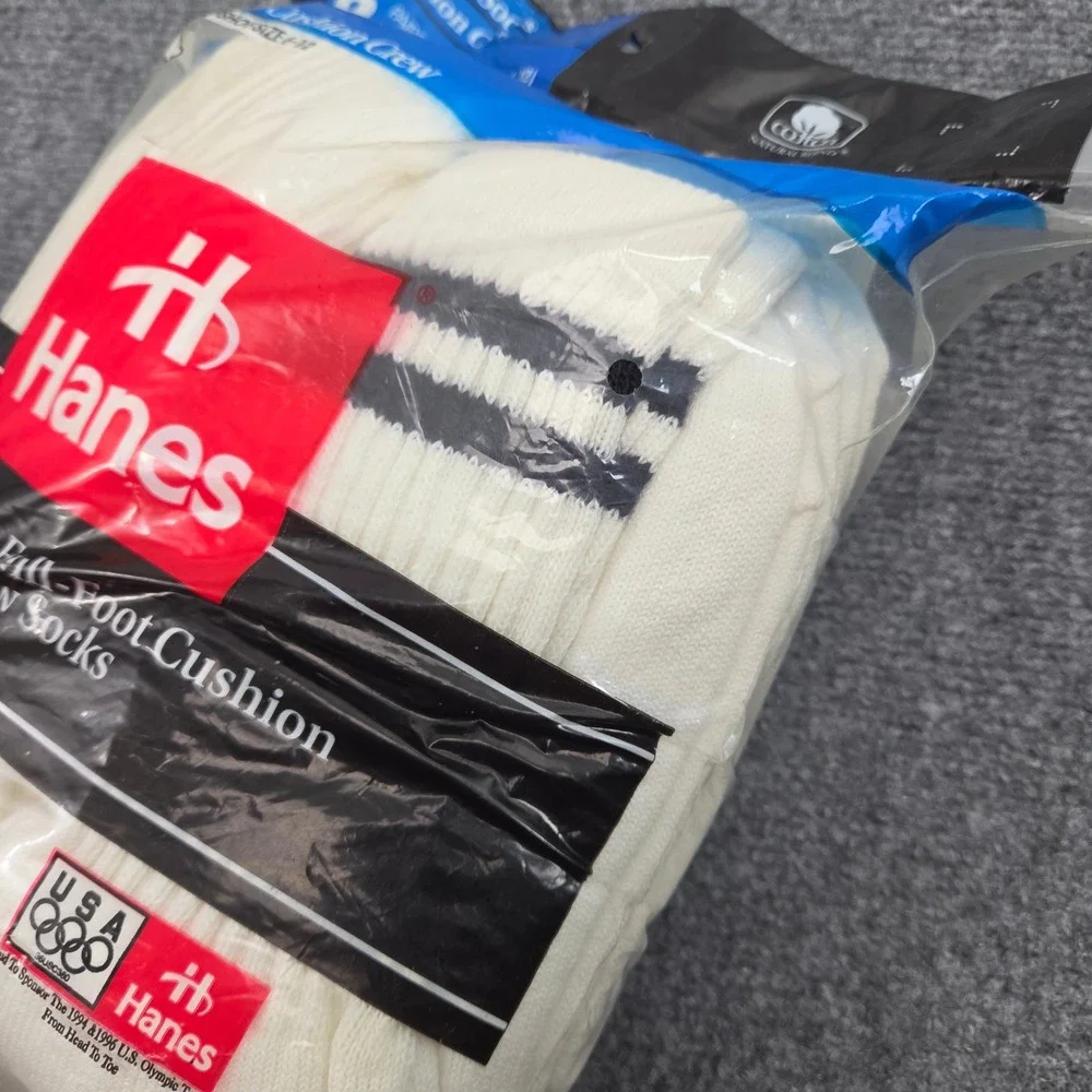 Vintage 90s Hanes Cushion Crew Socks Men Sz 6-12 White 6-Pack Made USA DeadStock